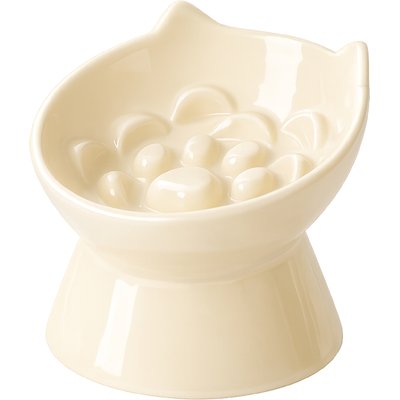 PawsPik PawsPik Lynx Ceramic Raised Slow Ceramic Dog & Cat Elevated Food Bowl, Daisy Yellow