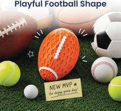 PawsPik Football Natural Rubber Stuffing-Free Teething Tough Chew Dog Toy, Orange slide 2 of 9