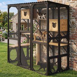 Yafylly Outdoor Wooden Catio Cat House, Black Natural slide 2 of 8