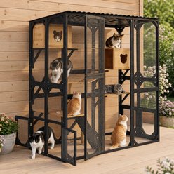 Yafylly Outdoor Wooden Catio Cat House, Black Brown