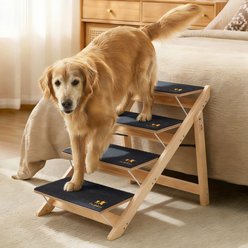 Luciphia Convertible Ramp Non-Slip Collapsible Wooden Foldable Dog Stairs, 3 Step, Black, 17.3 x 17.3 x 25.6-in