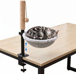 PatiencET Machine Washable Elevated Cat Bed with Scratching Post, Grey, Medium