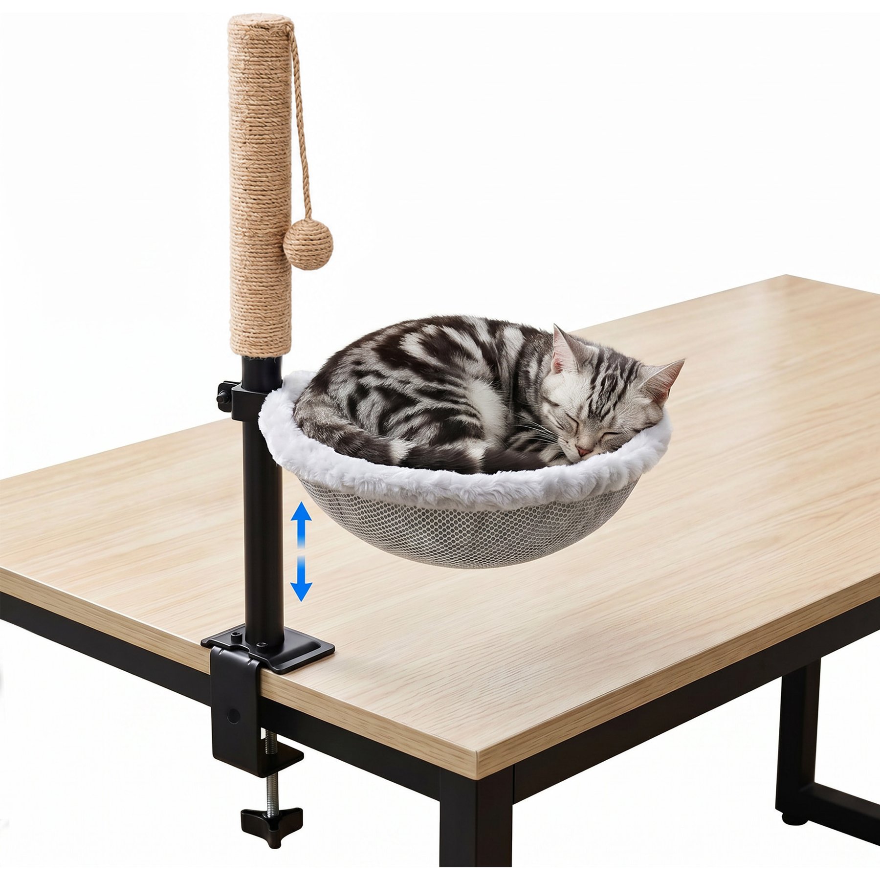 PatiencET Machine Washable Elevated Cat Bed with Scratching Post, Grey, Medium