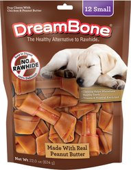 DreamBone Small Real Peanut Butter Rawhide Free Dog Chew Bones, 12 count