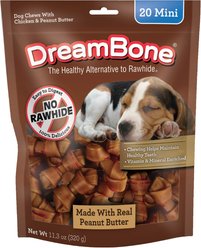 DreamBone Mini Real Peanut Butter Rawhide Free Dog Chew Bones, 40 count, 20 count