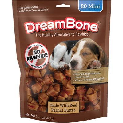 DreamBone DreamBone Mini Real Peanut Butter Rawhide Free Dog Chew Bones, 20 count