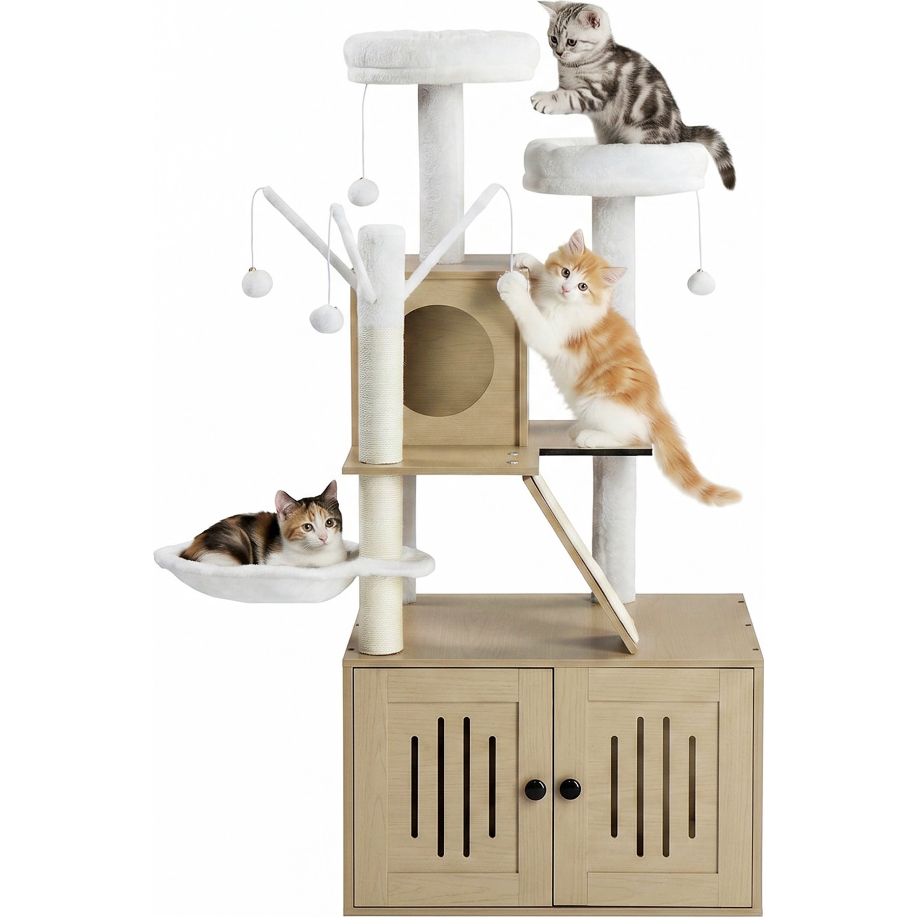 Winado Multi-Level 53-in Plush Cat Tree, White & Light Brown