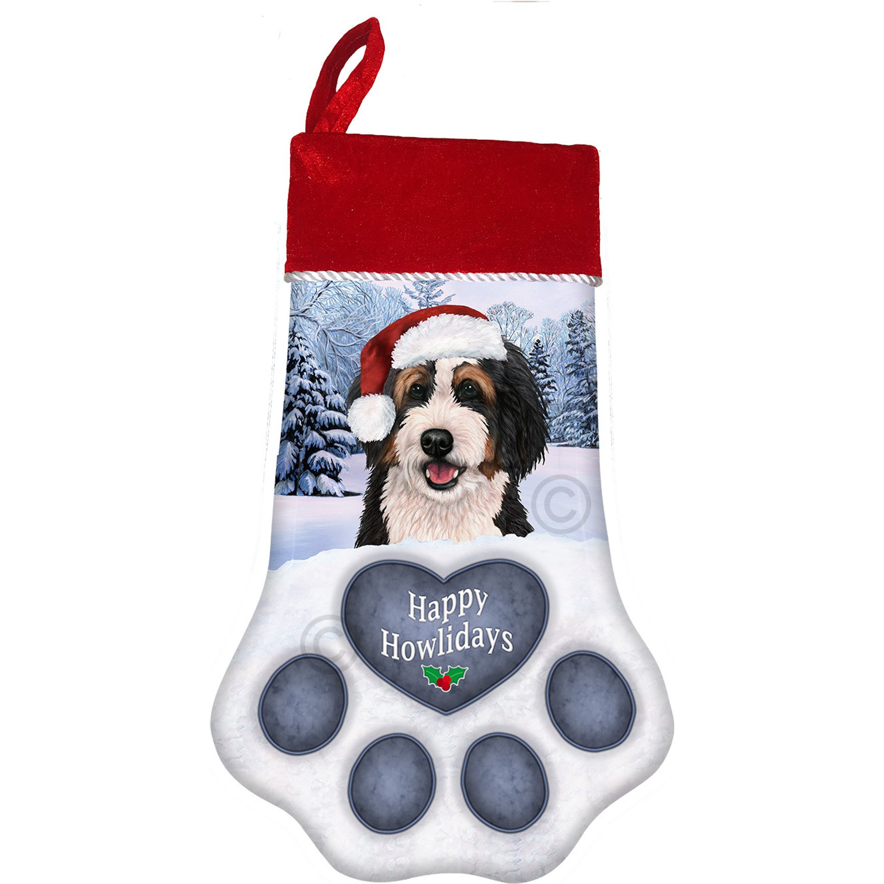 Pet Gifts USA Bernedoodle Tri Christmas Stocking, 17 x 10.5-in