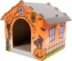 Kitty City Halloween Haunted Glowing & Light Up Scratcher House Chew Cat Toy, Orange