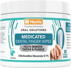 Nootie Medicated Chlorhexidine Gluconate Plaque Removal Dog Dental Finger Wipes, 80 count