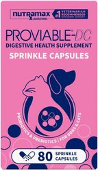 Nutramax Proviable Probiotics & Prebiotics Digestive Health Supplement for Dogs & Cats, 80 count