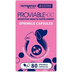 Nutramax Proviable Probiotics & Prebiotics Digestive Health Supplement for Dogs & Cats, 80 count