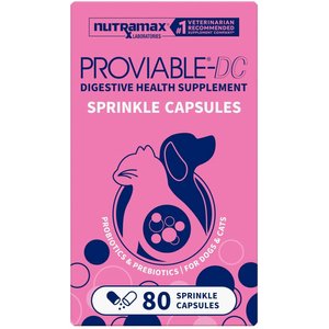 Nutramax Proviable Probiotics & Prebiotics Digestive Health Supplement for Dogs & Cats, 80 count