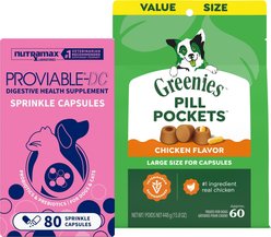 Nutramax Proviable-DC Capsules Supplement + Greenies Pill Pockets Canine Chicken Flavor Dog Treats