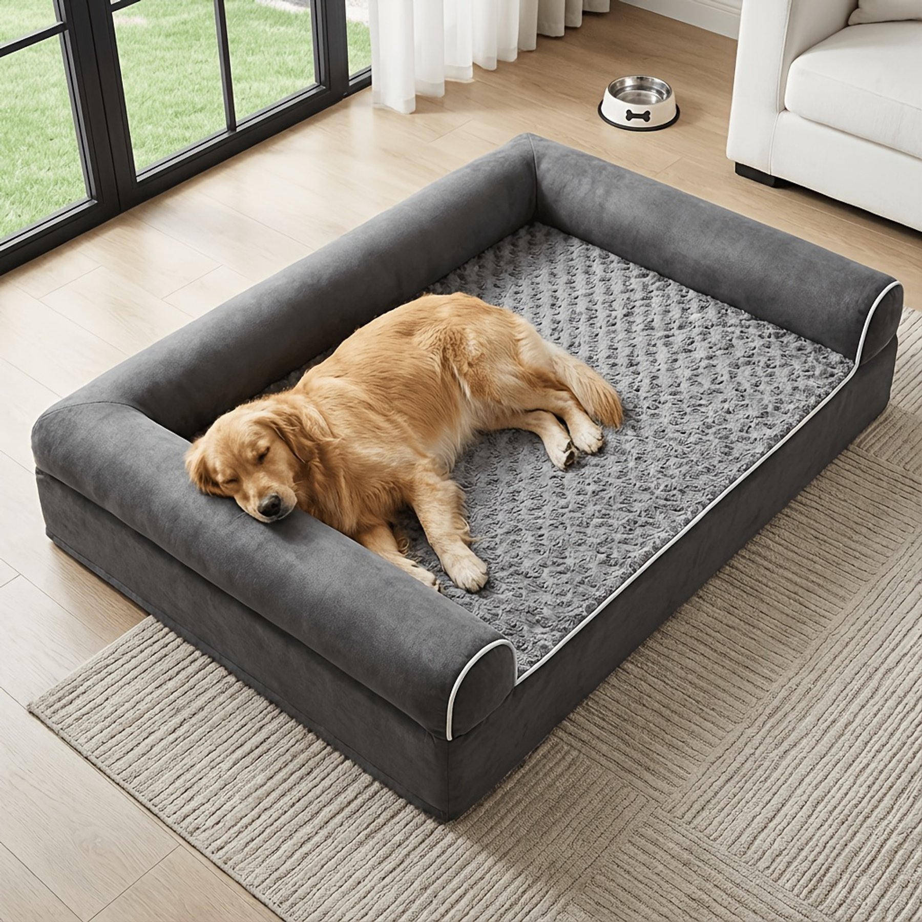 BFPETHOME U-Shaped Orthopedic Furniture Style Dog Sofa Bed, Gray, 48 x 35 x 7-in