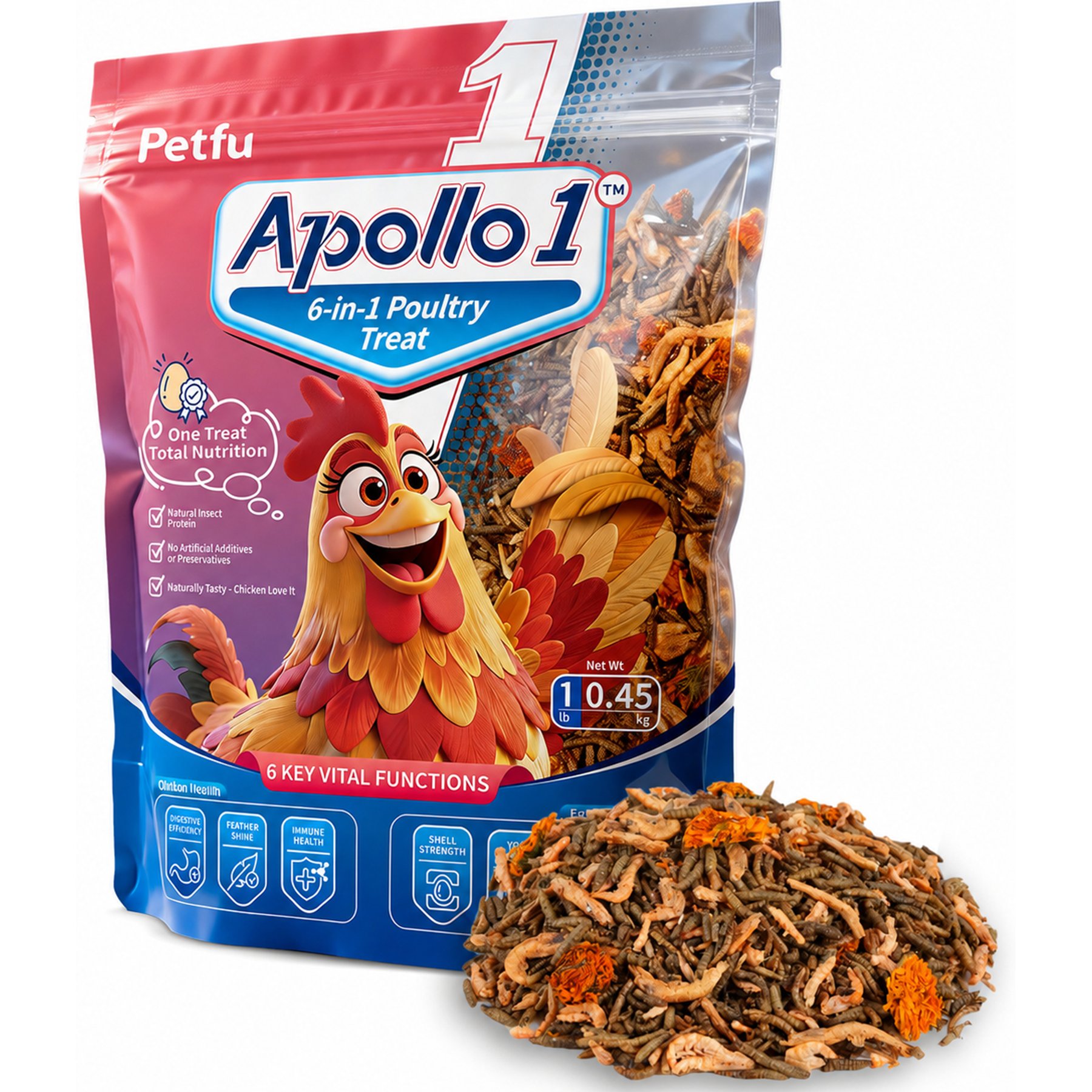 Petfu Apollo1 Series 6-in-1 Poultry Treat Mix High Protein Dry Food Chicken & Bird Treats, 1-lb bag