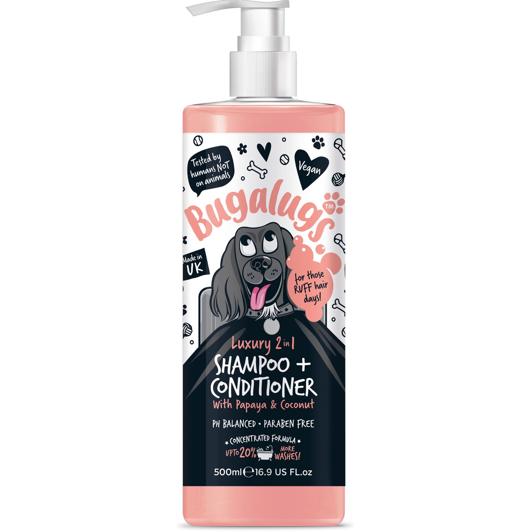 Bugalugs Pet Care 2 in 1 Coconut Papaya Dog Shampoo, 16.9-fl oz bottle