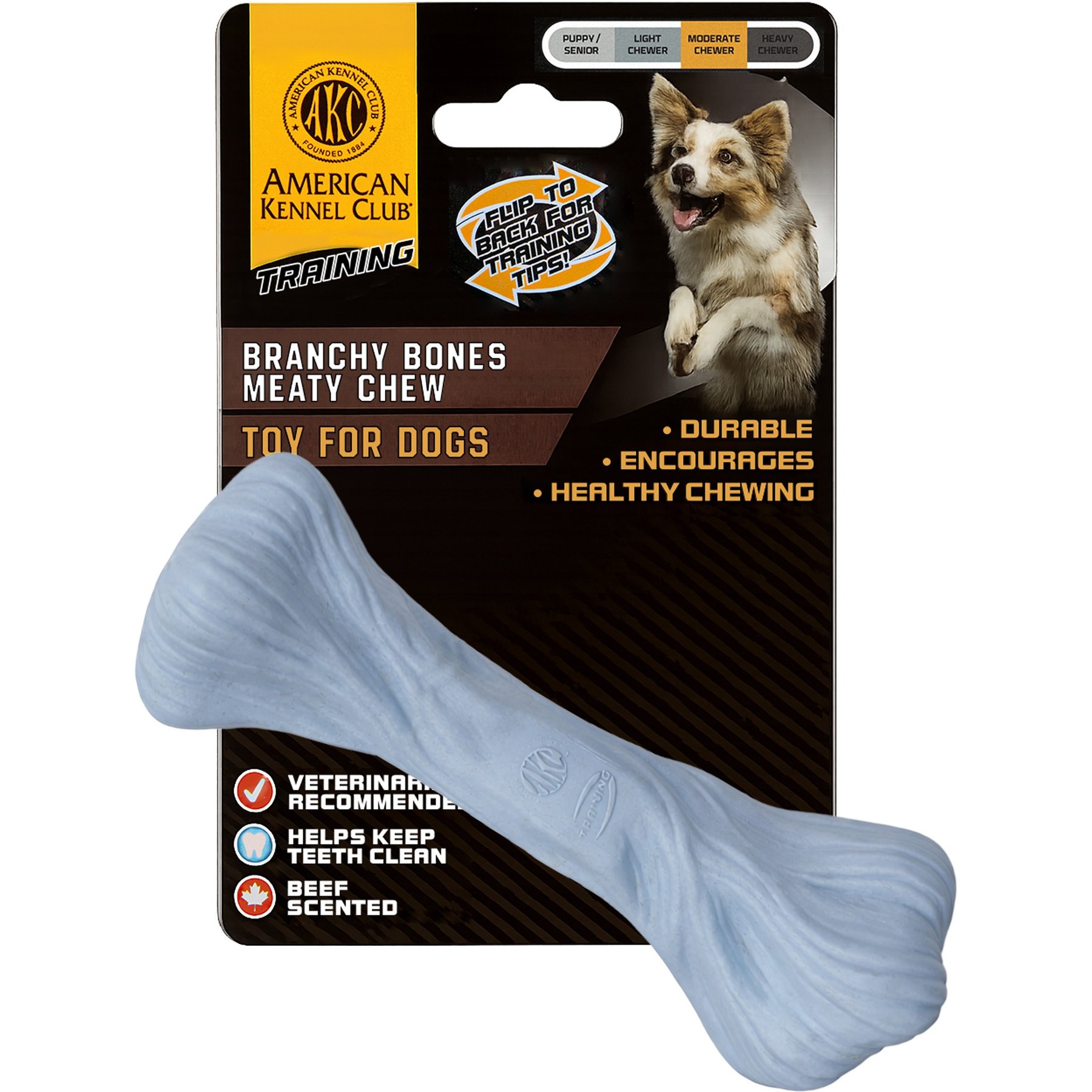American Kennel Club Polypropylene Bone Durable Beef Scented Training Dog Chew Toy, Large, Blue