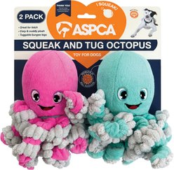 ASPCA Octopus Plush Squeak & Tug Interactive Dog Toys with Bungee Legs, 2 count