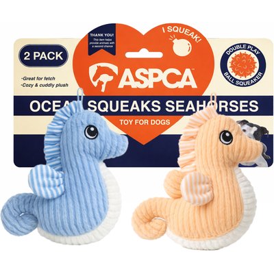 ASPCA ASPCA Interactive Soft Durable Stuffed Seahorse Squeaky Plush Dog Toy, 2 count