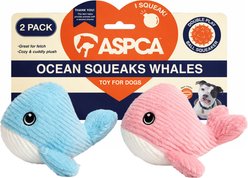 ASPCA Interactive Soft Durable Stuffed Whale Squeaky Plush Dog Toy, 2 count