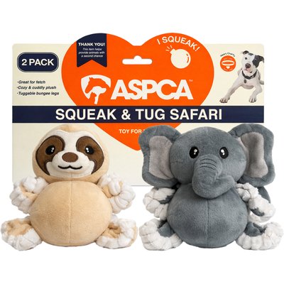ASPCA ASPCA Interactive Soft Durable Stuffed Sloth & Elephant Squeaky Plush Dog Toy, 2 count