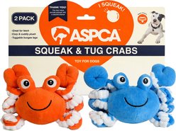 ASPCA Interactive Soft Durable Stuffed Crab Squeaky Plush Dog Toy, 2 count