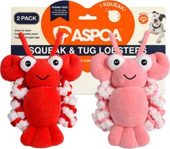 ASPCA Interactive Soft Durable Stuffed Lobster Squeaky Plush Dog Toy, 2 count