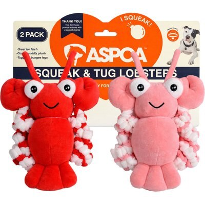 ASPCA ASPCA Interactive Soft Durable Stuffed Lobster Squeaky Plush Dog Toy, 2 count
