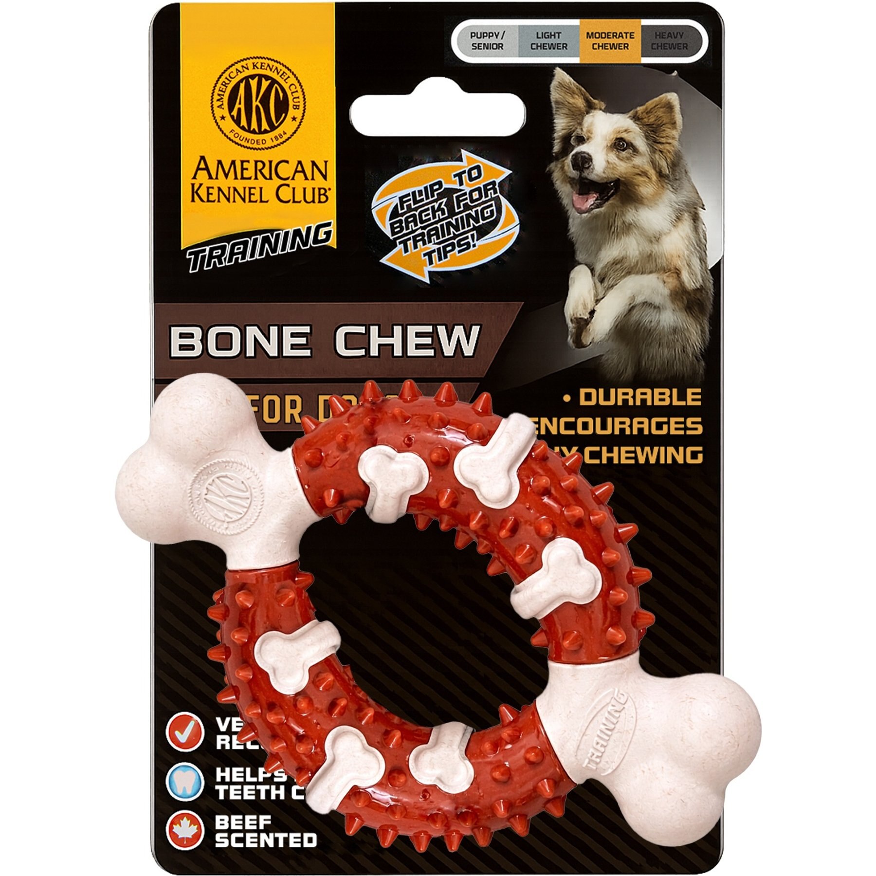 American Kennel Club Wood Chip Bone with Ring & Spikes Dog Chew Toy