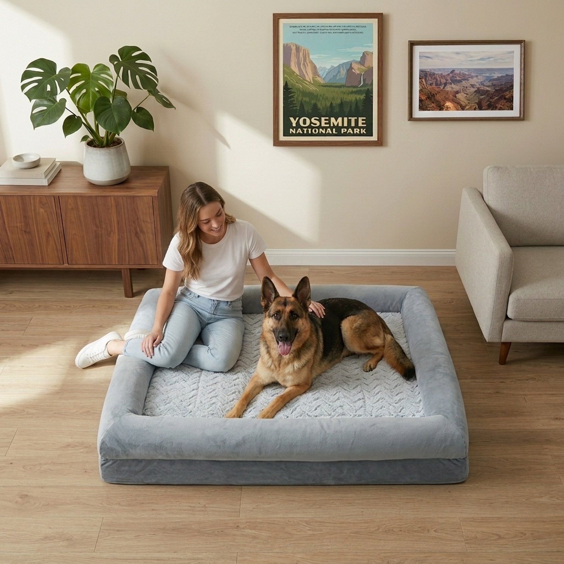 WNPETHOME Long-Wavy Orthopedic Furniture Style Dog Sofa Bed, Gray, 45 x 35 x 7-in