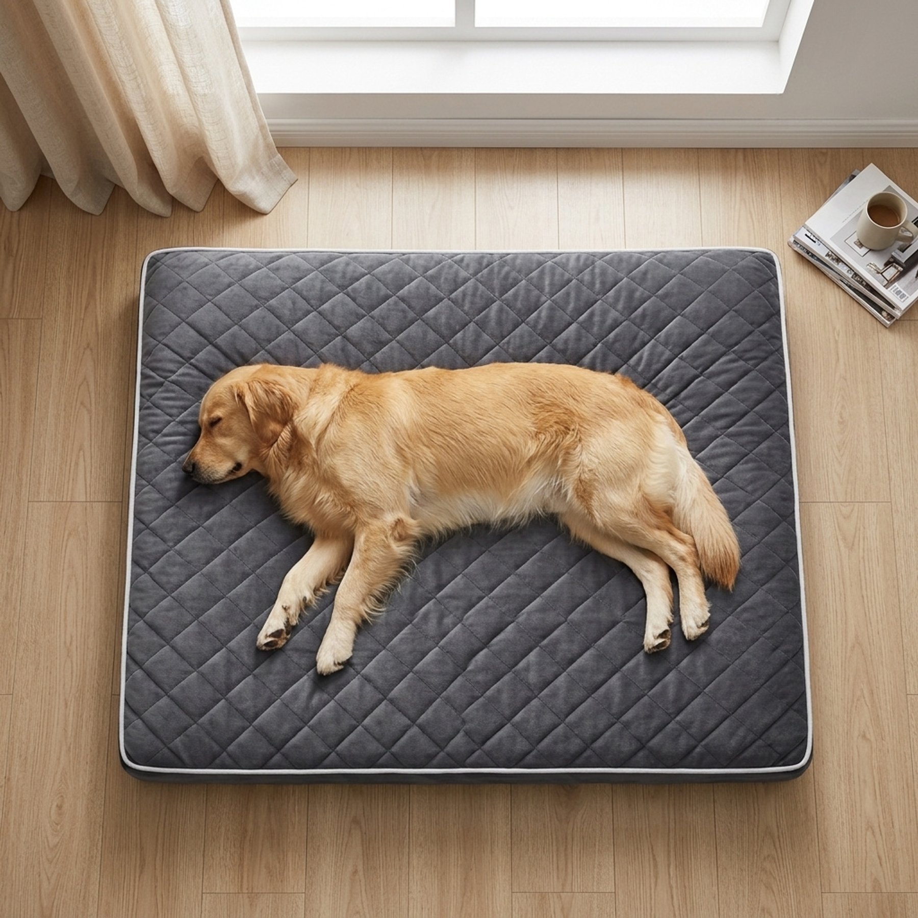 WNPETHOME Quilted Velvet Orthopedic Bolster Dog Bed, Dark gray, 47 x 29 x 3.5-in