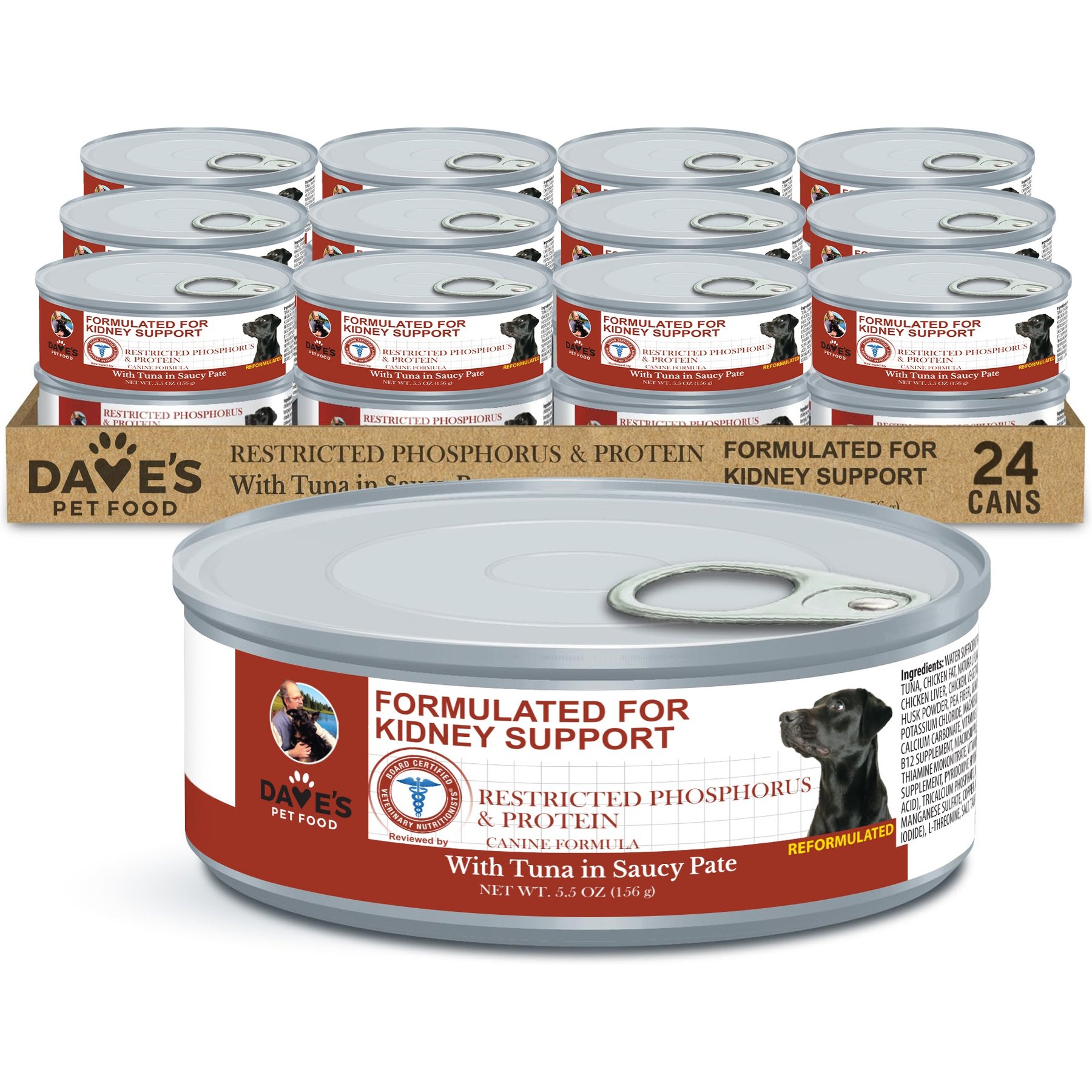 Dave's Pet Food Restricted Phosphorus & Protein Tuna Pate Wet Dog Food, 5.5-oz can, case of 24