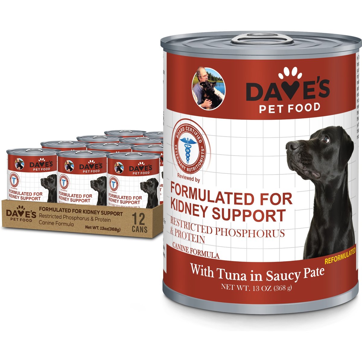 Dave's Pet Food Restricted Phosphorus & Protein Tuna Pate Wet Dog Food, 13-oz can, case of 12