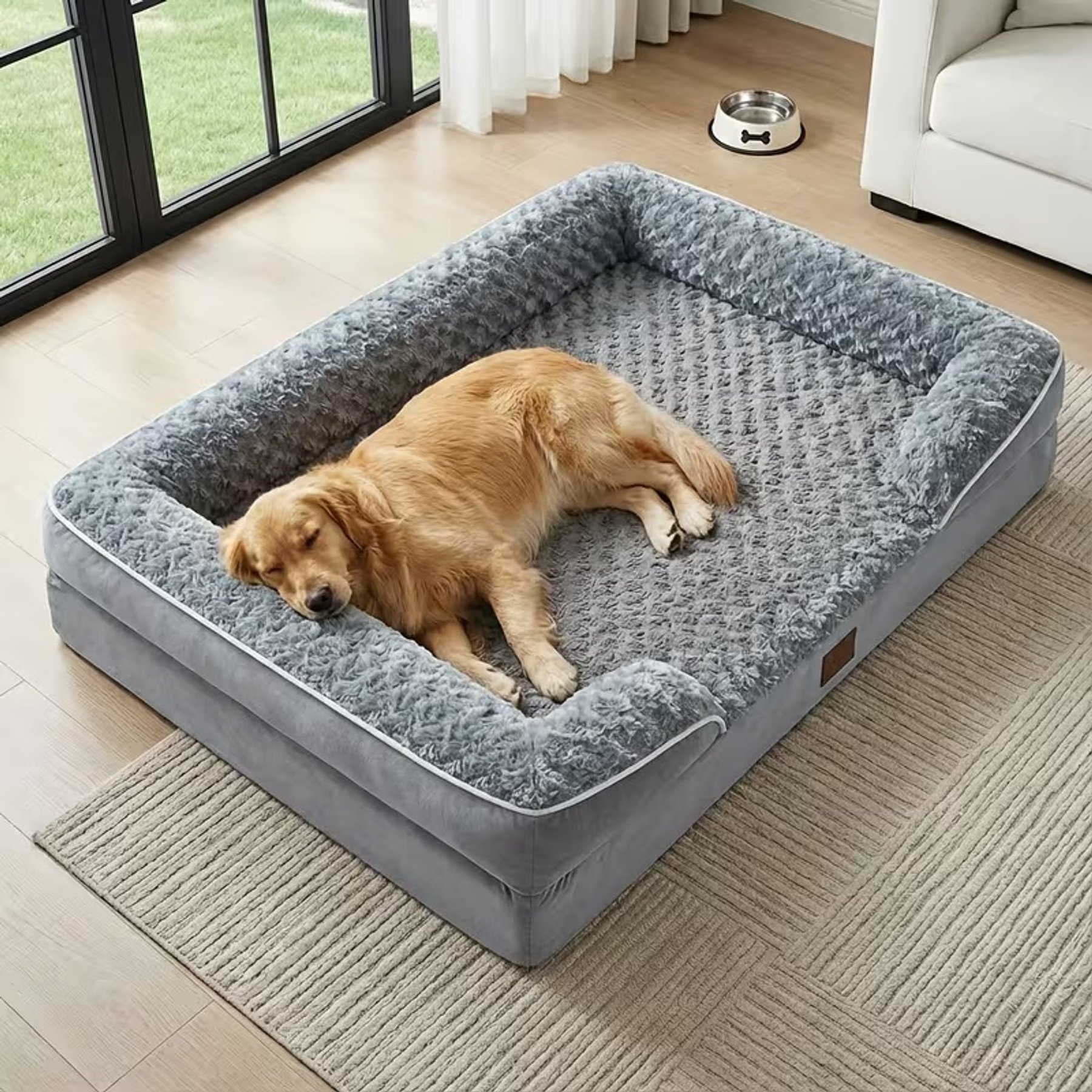 WNPETHOME C-Shaped Orthopedic Furniture Style Dog Sofa Bed, Dark gray, 28 x 23 x 6.5-in