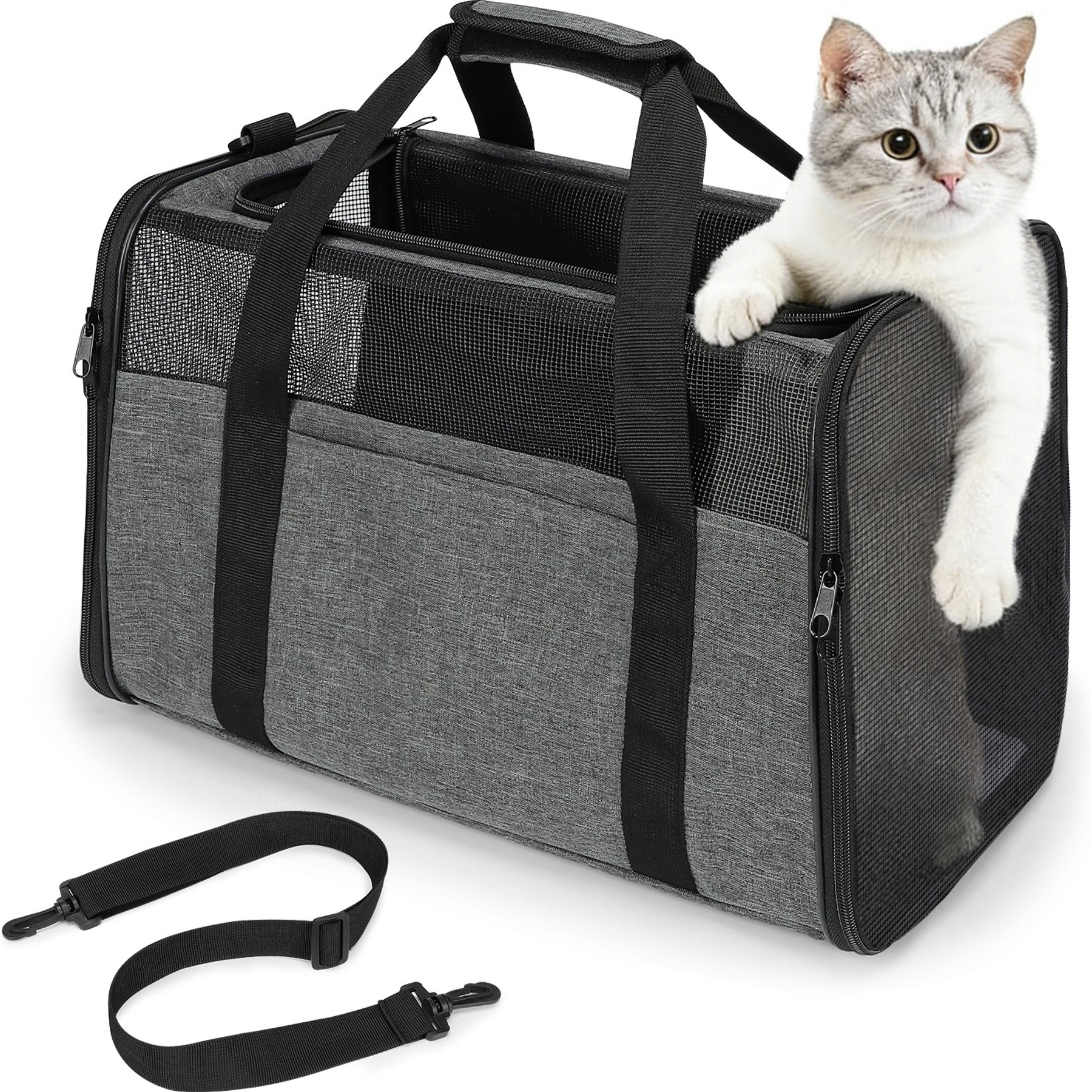 MIXJOY Multiple Carrying Options Dog & Cat Travel Carrier, Grey, Medium