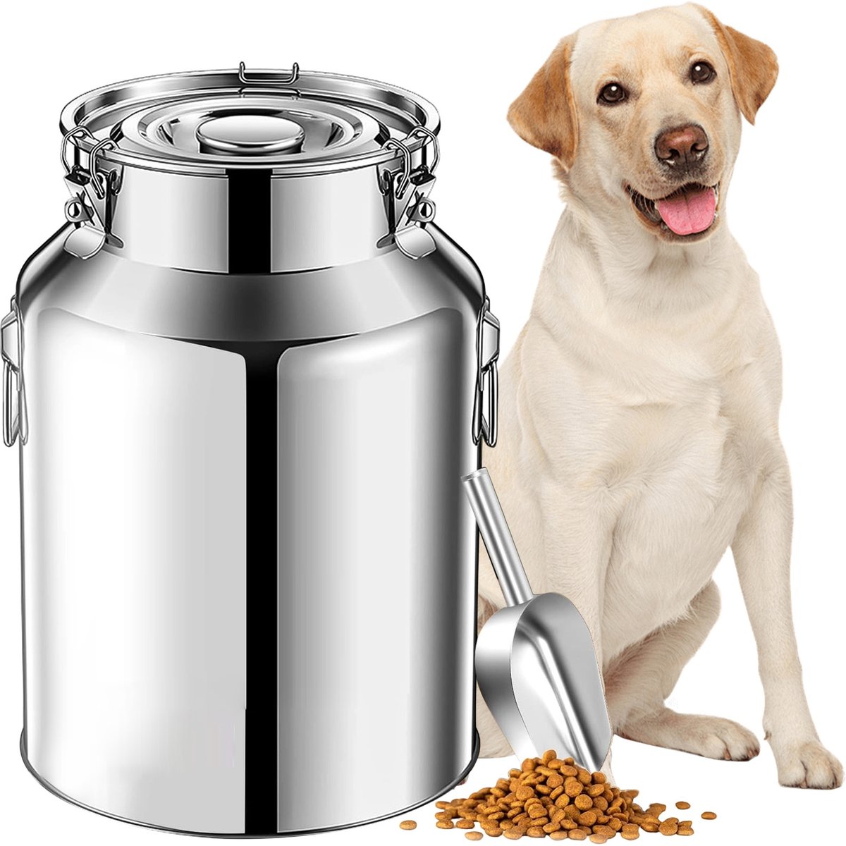 UPSKY Airtight Hangable Lid Stainless Steel Dog & Cat Food Storage Container with Scoop, 21-lb