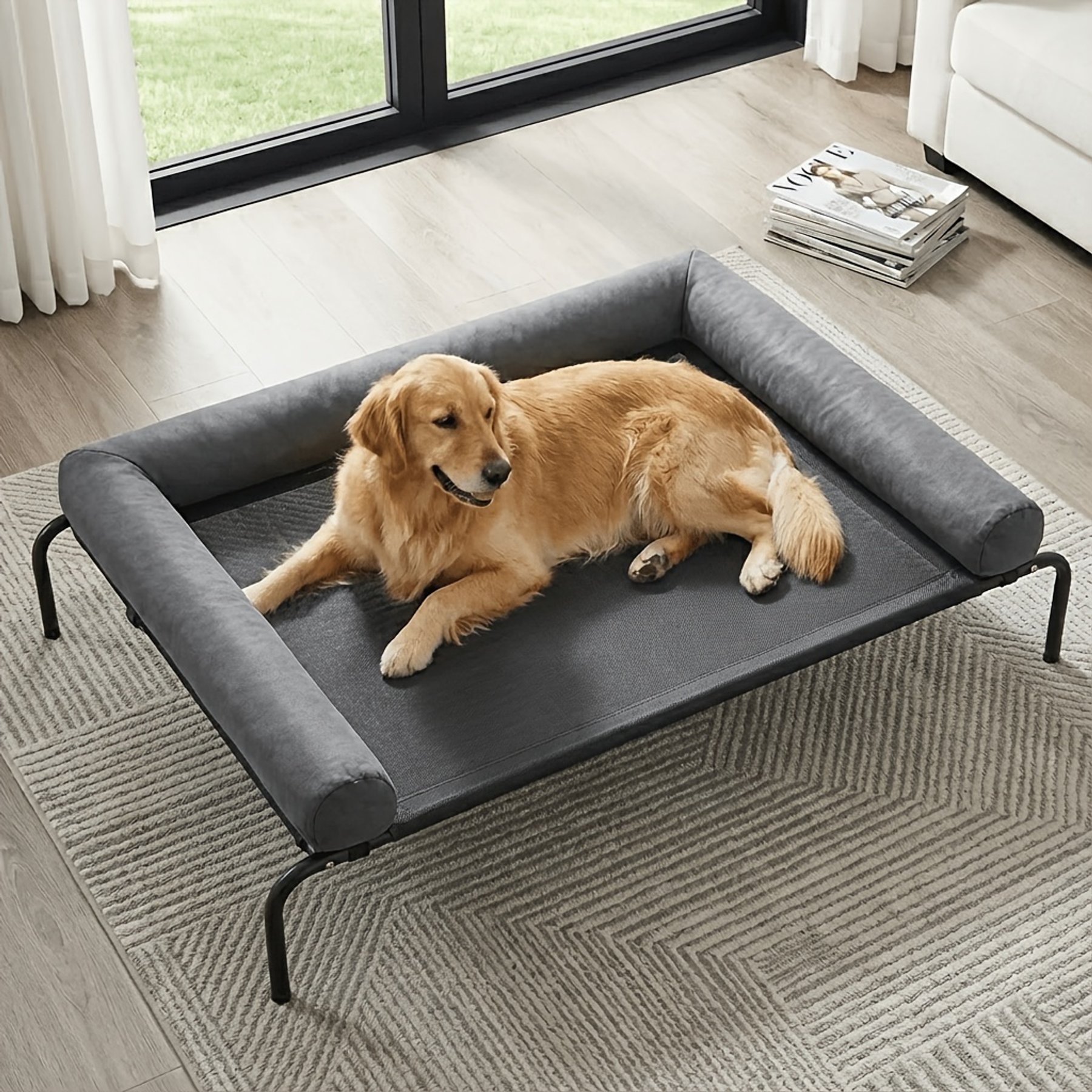 RRPETHOME U-Shaped Outdoor Furniture Style Dog Sofa Bed, Gray, 36 x 26 x 8-in