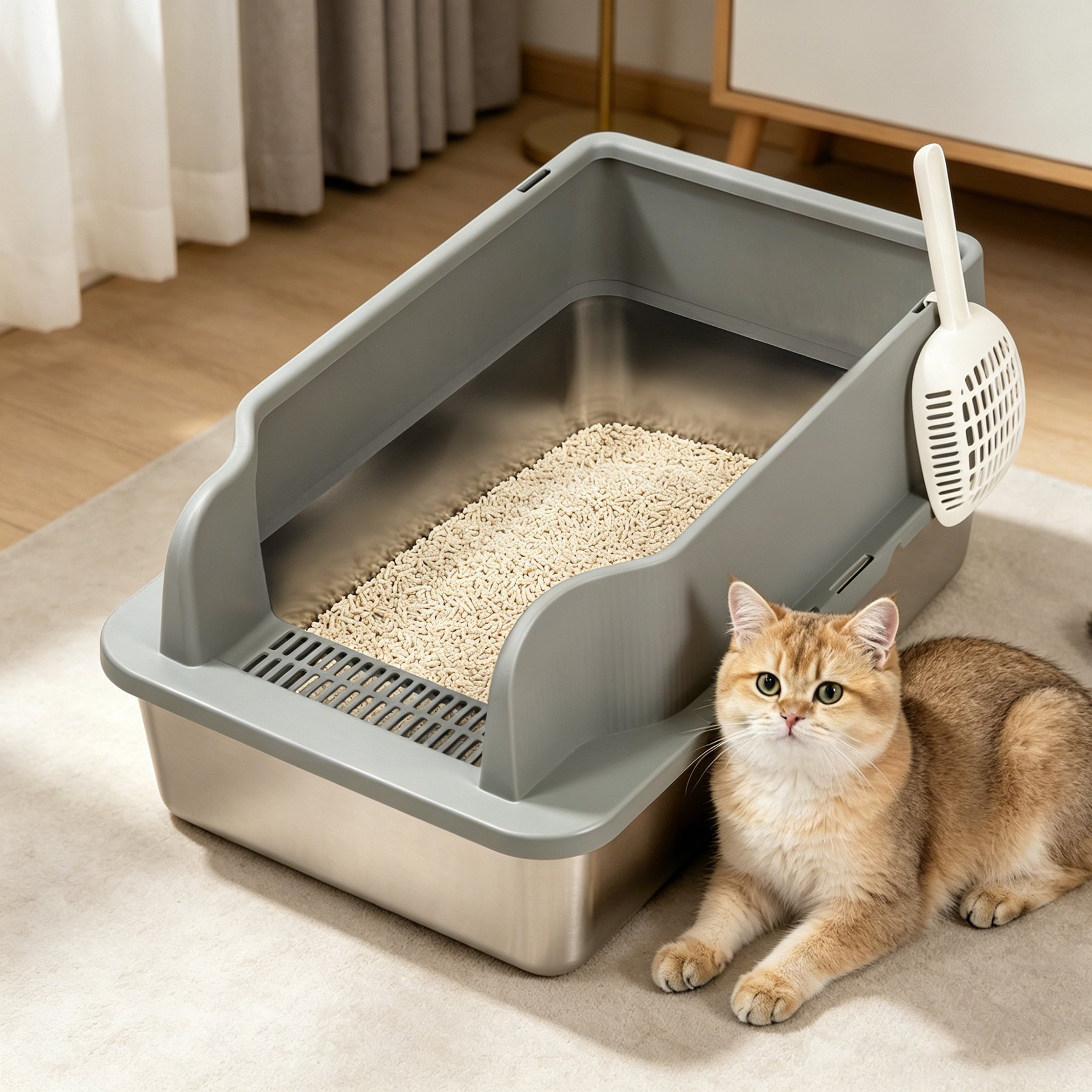 Niubya Pan Cat Litter Box with High Sides, X-Large, 1 count