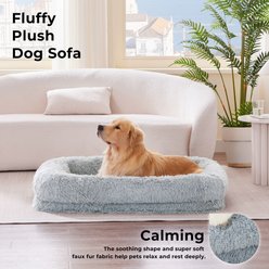 ZOMISIA Fluffy Waterproof with Supportive Egg Foam Calming Washable Removable Cover Dog Bed, Grey, Large slide 2 of 7