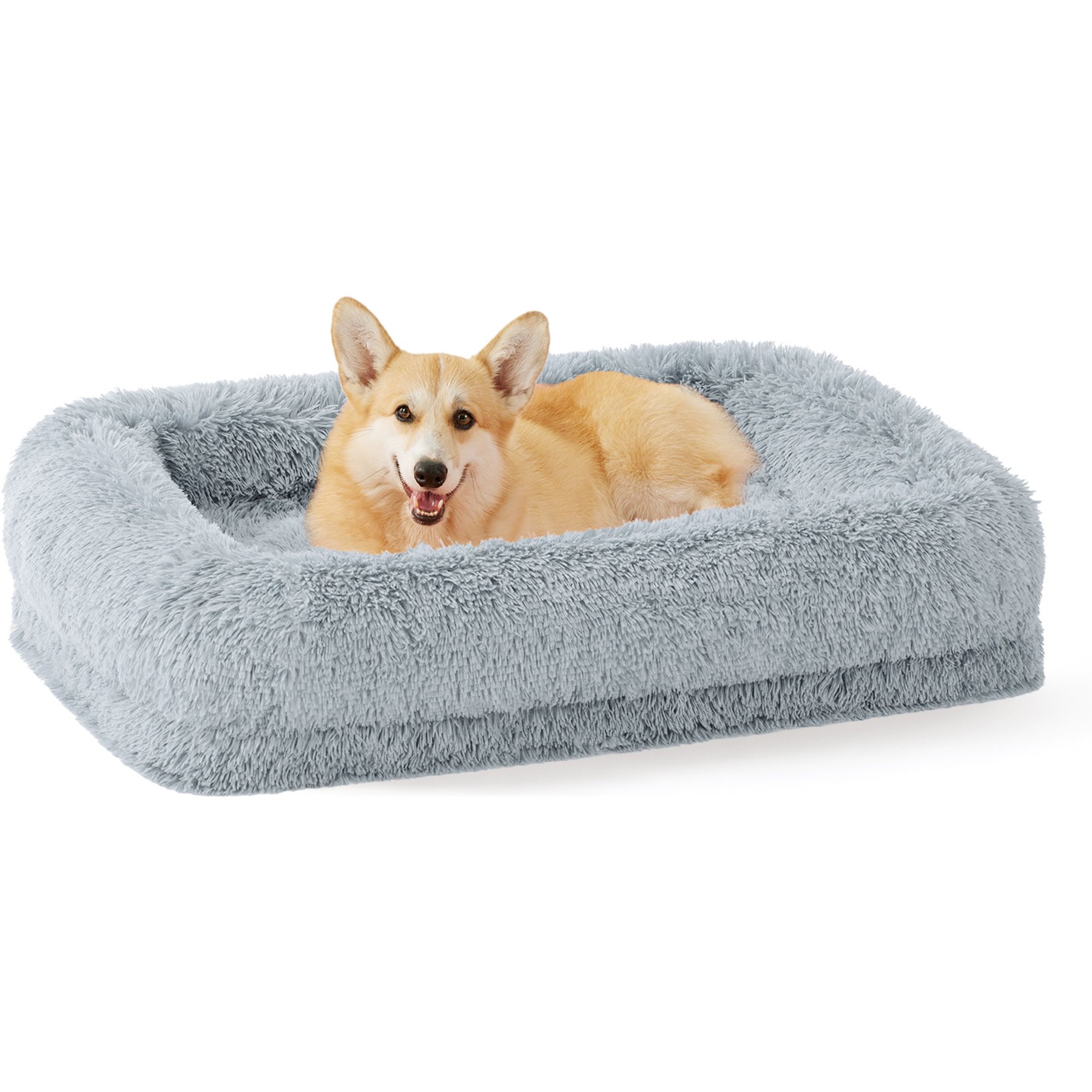 ZOMISIA Fluffy Waterproof with Supportive Egg Foam Calming Washable Removable Cover Dog Bed, Grey, Large