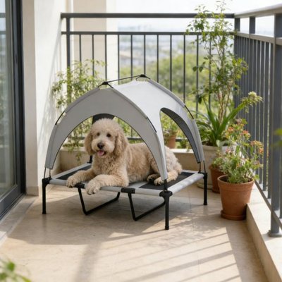 Bencmate Bencmate Cooling Elevated Dog Bed with Removable Canopy, Grey