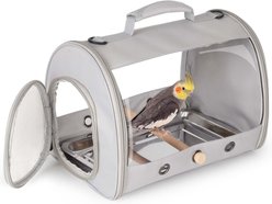 Halinfer Portable Bird Carrier Bag with Stainless Steel Tray & Wood Perch, 1.3-lb, Grey