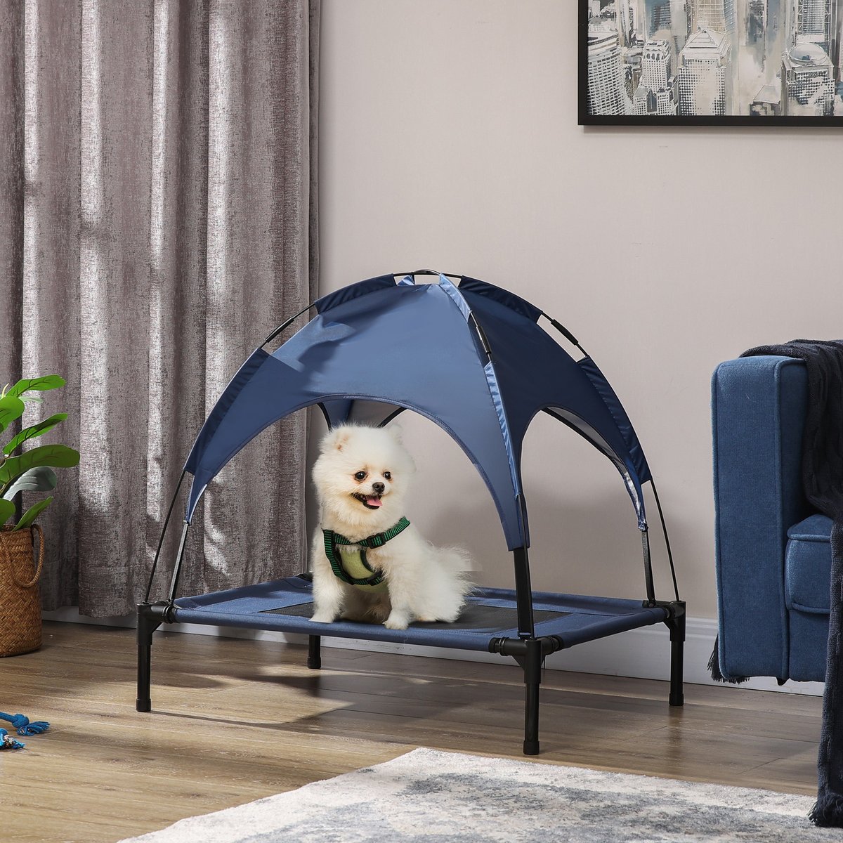 Trygoal Portable Chew Resistant Elevated Dog Bed, Blue