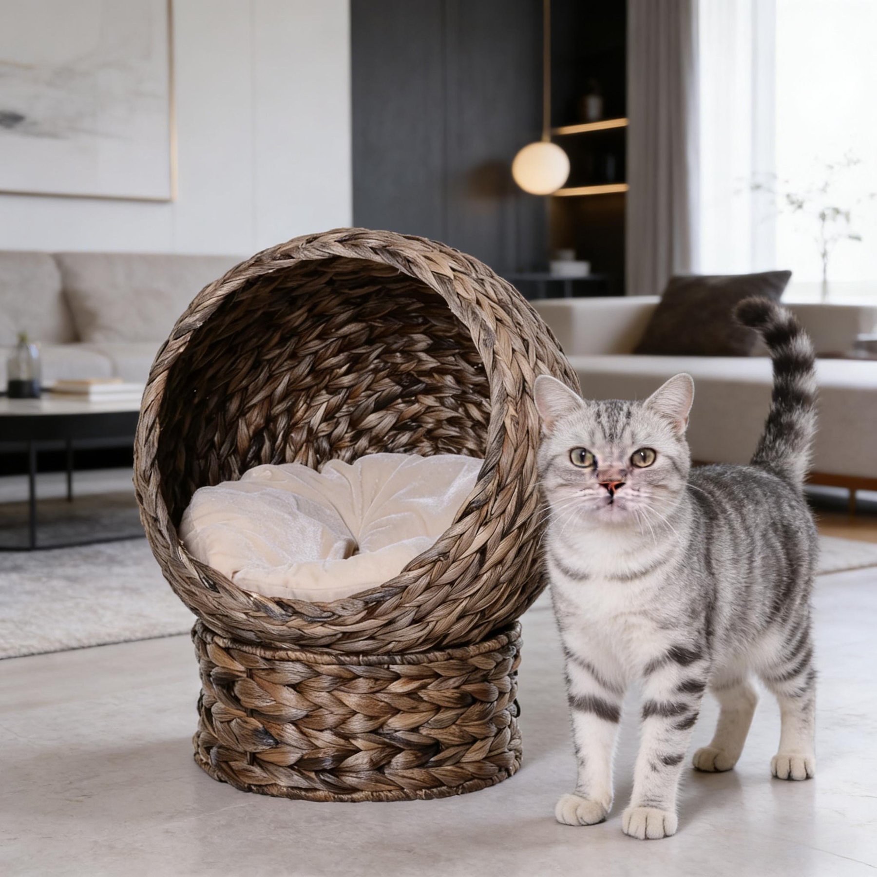 Bencmate Woven Rattan Novelty Elevated Cat Bed, Brown