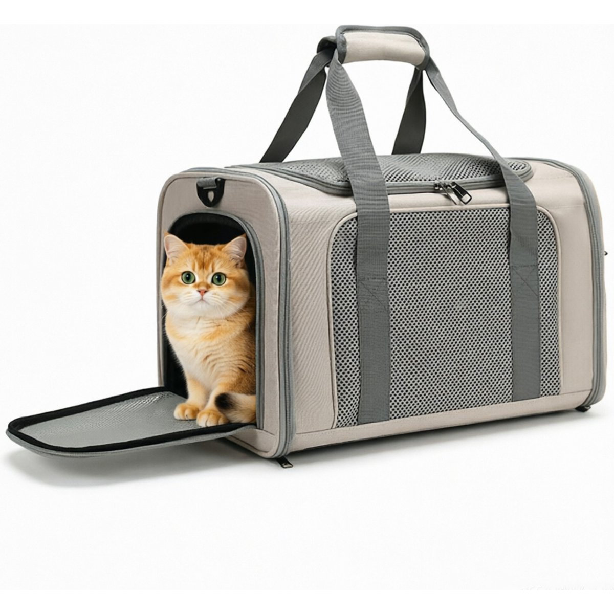 DOPZER Airline-Approved Soft-Sided Dog & Cat Carrier, Beige, 16.5 x 10.6 x 10.6-in
