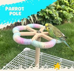 Halinfer Cage Mount 360° Spinning Hanging Perch Stand Exercise Bird Toy with Floral Platform, Small slide 2 of 6