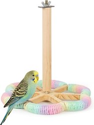 Halinfer Cage Mount 360° Spinning Hanging Perch Stand Exercise Bird Toy with Floral Platform, Small