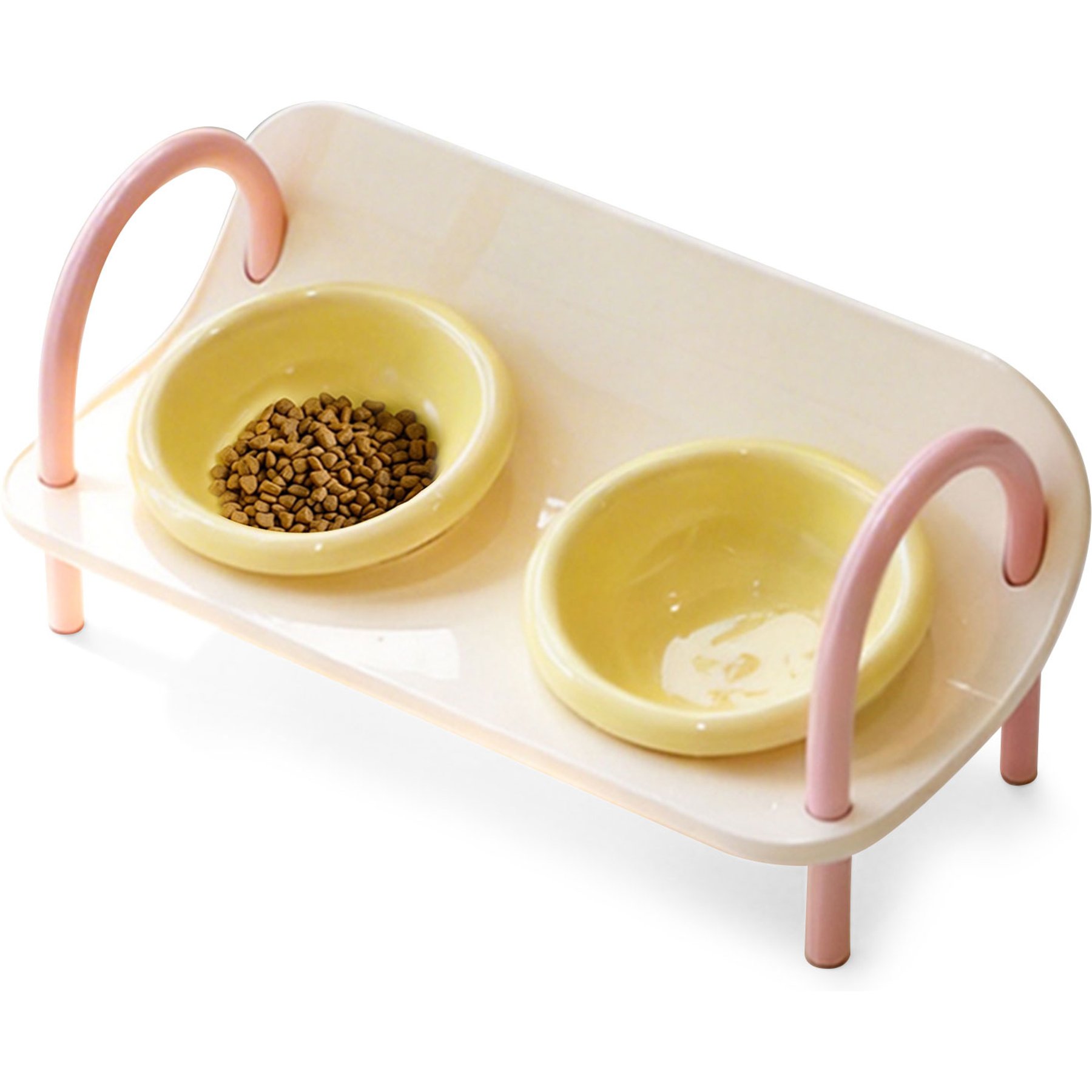 Halinfer Elevated Double Diner Ceramic Dog & Cat Bowl, Pink, 4-cup