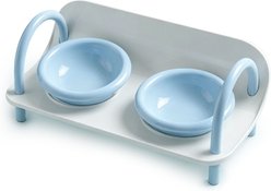 Halinfer Elevated Double Diner Ceramic Dog & Cat Bowl, Blue, 4-cup